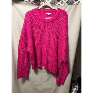 NWT American Eagle Hot Pink Soft Knit Crop Oversize Sweater Size XL